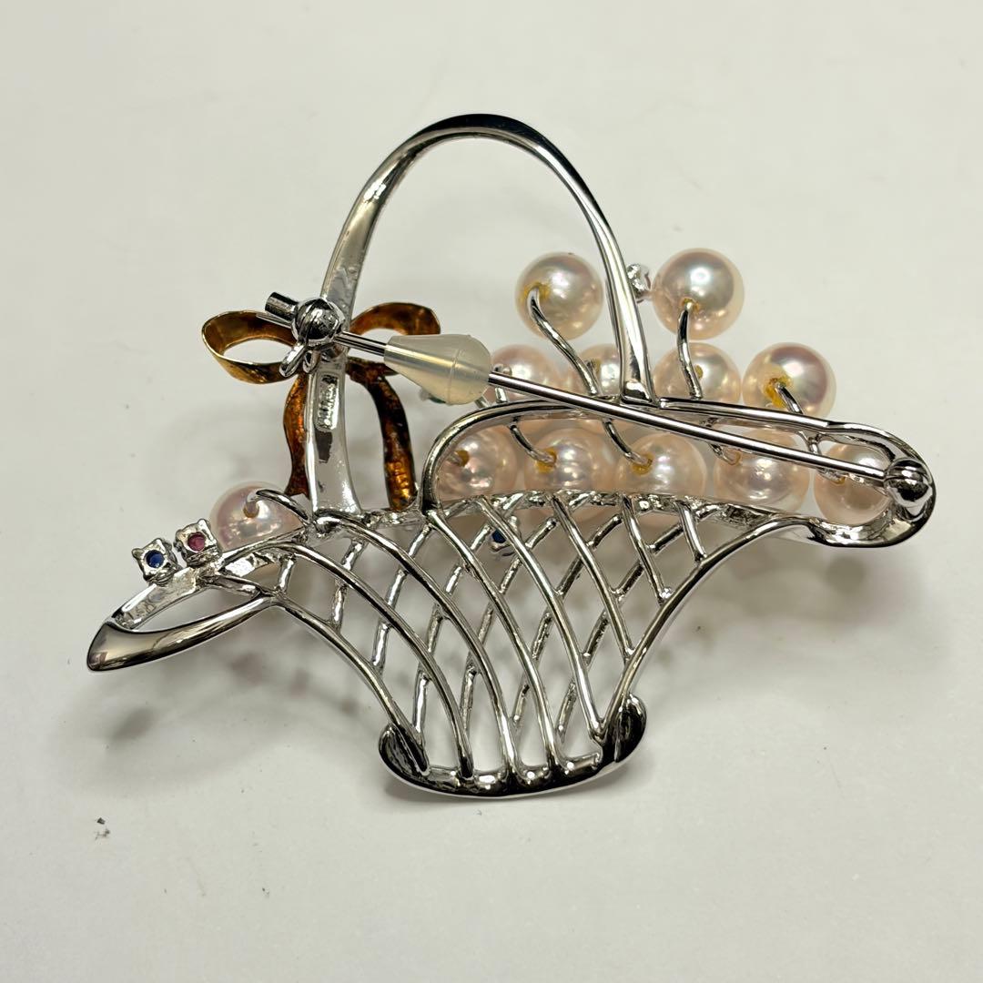 SILVER/K18（18金） 真珠 ルビー エメラルド サファイア ブローチ