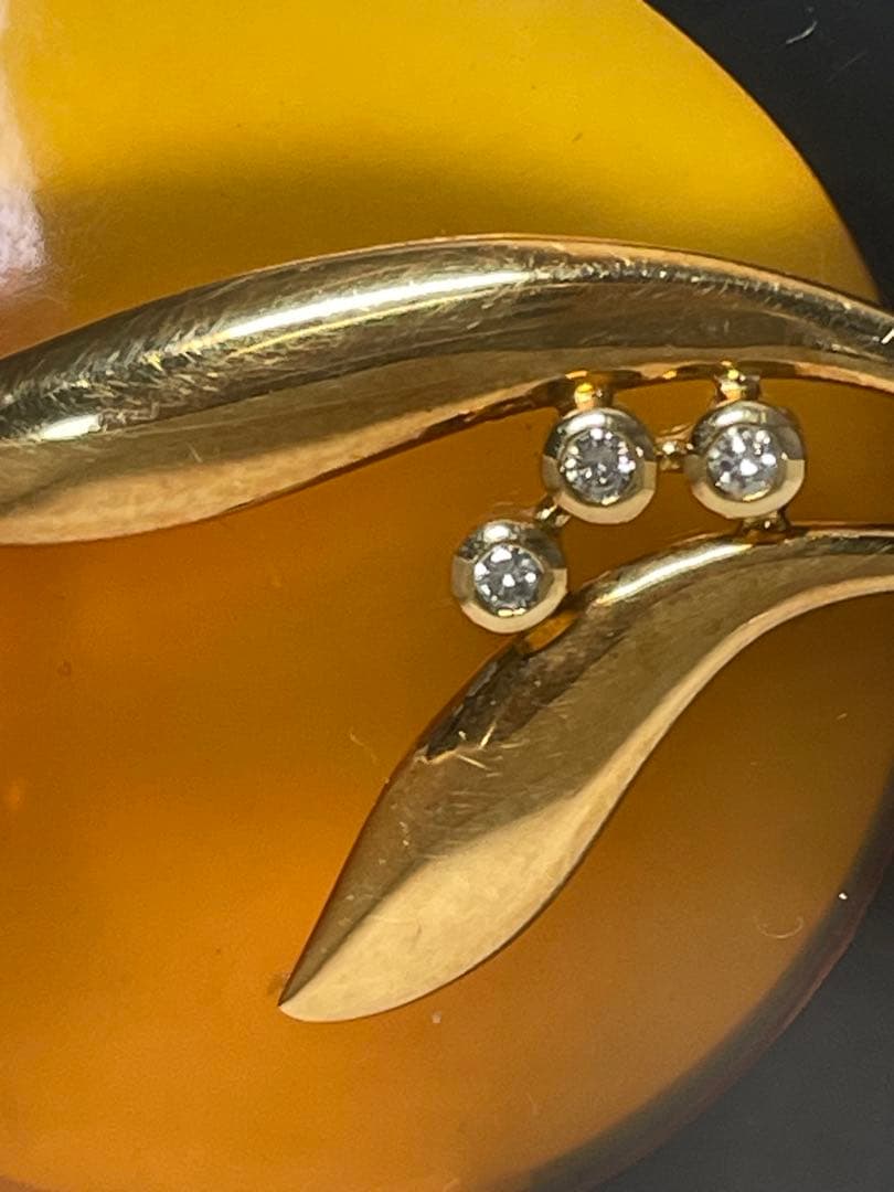 K18 天然ダイモンドジュエリーデザイ　本鼈甲 ダイヤに彫金細工の帯留め　12g