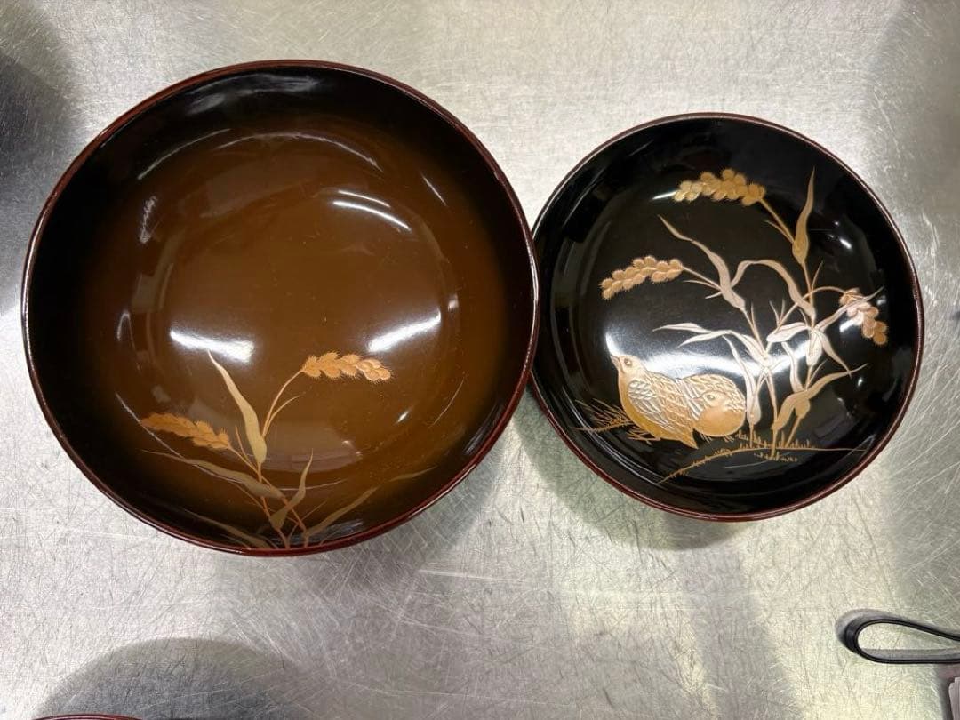 骨董品　明治末期〜大正初期　輪島塗　金蒔絵　漆器椀 煮物椀　茶懐石　5客セット