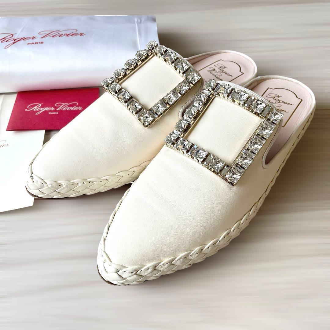 《未使用品》 ロジェヴィヴィエ ミュール ビジュ バックル ホワイト 37