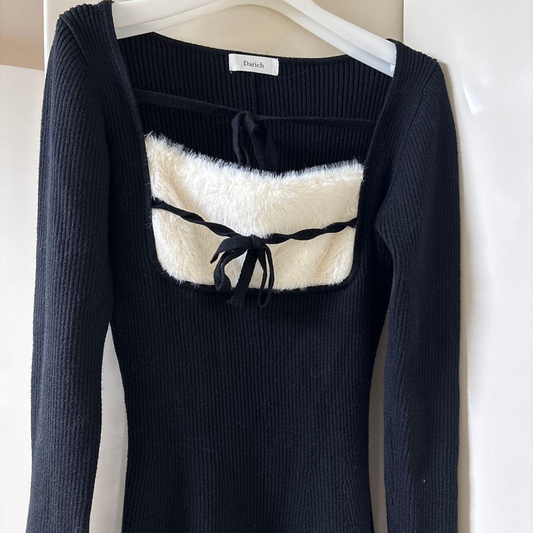 Darich リボンファーフレアニットミニワンピース　ダーリッチ　ワンピース