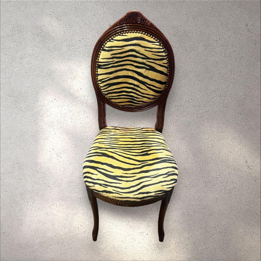 ♡ アンティーク　ヒョウ柄 猫脚 ダイニングチェア ♡