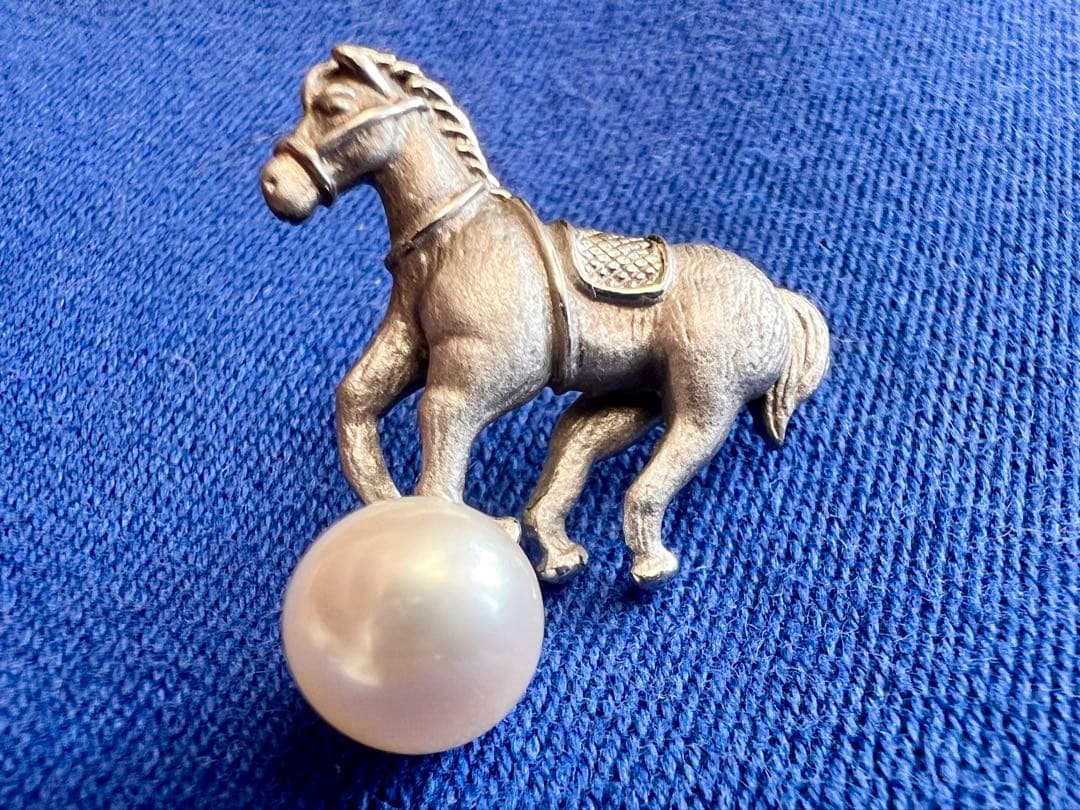 アンティーク⭐︎ホースブローチ 馬のピンブローチ　sv925 本真珠8mm珠
