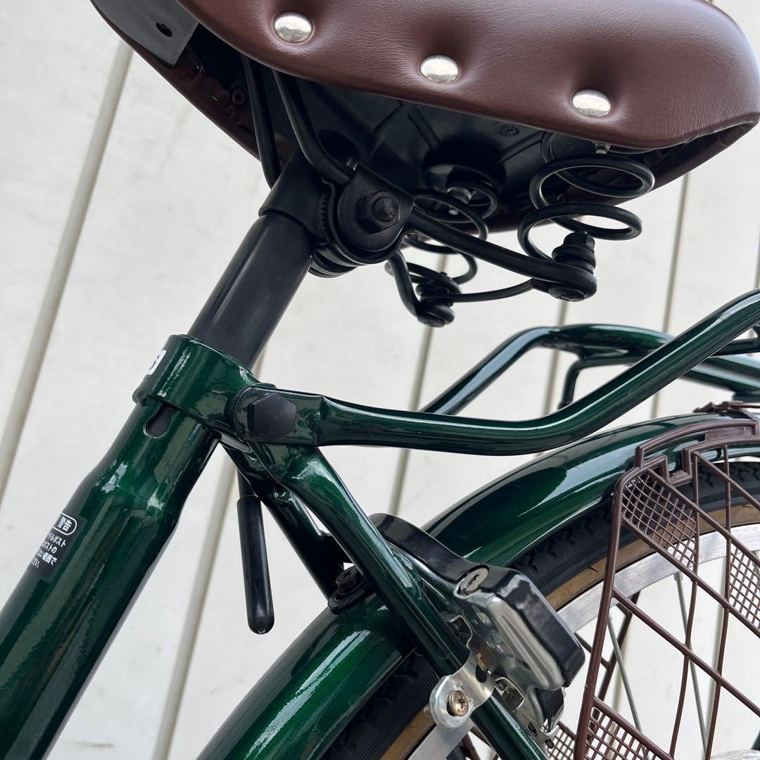 【要メンテナンス】 26インチ自転車 フォレストグリーン籐籠風おしゃれママチャリ