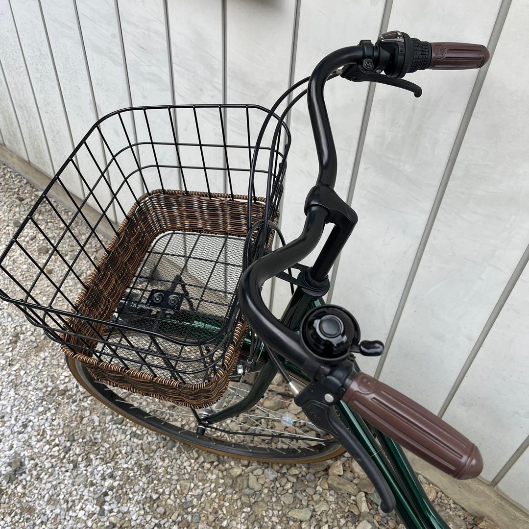 【要メンテナンス】 26インチ自転車 フォレストグリーン籐籠風おしゃれママチャリ