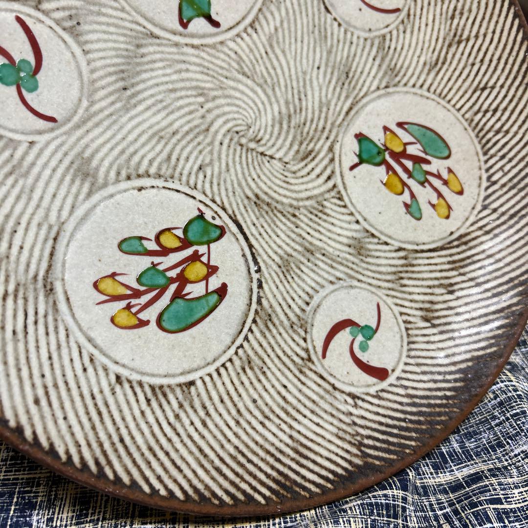 人間国宝　島岡達三　象嵌赤絵草花文皿