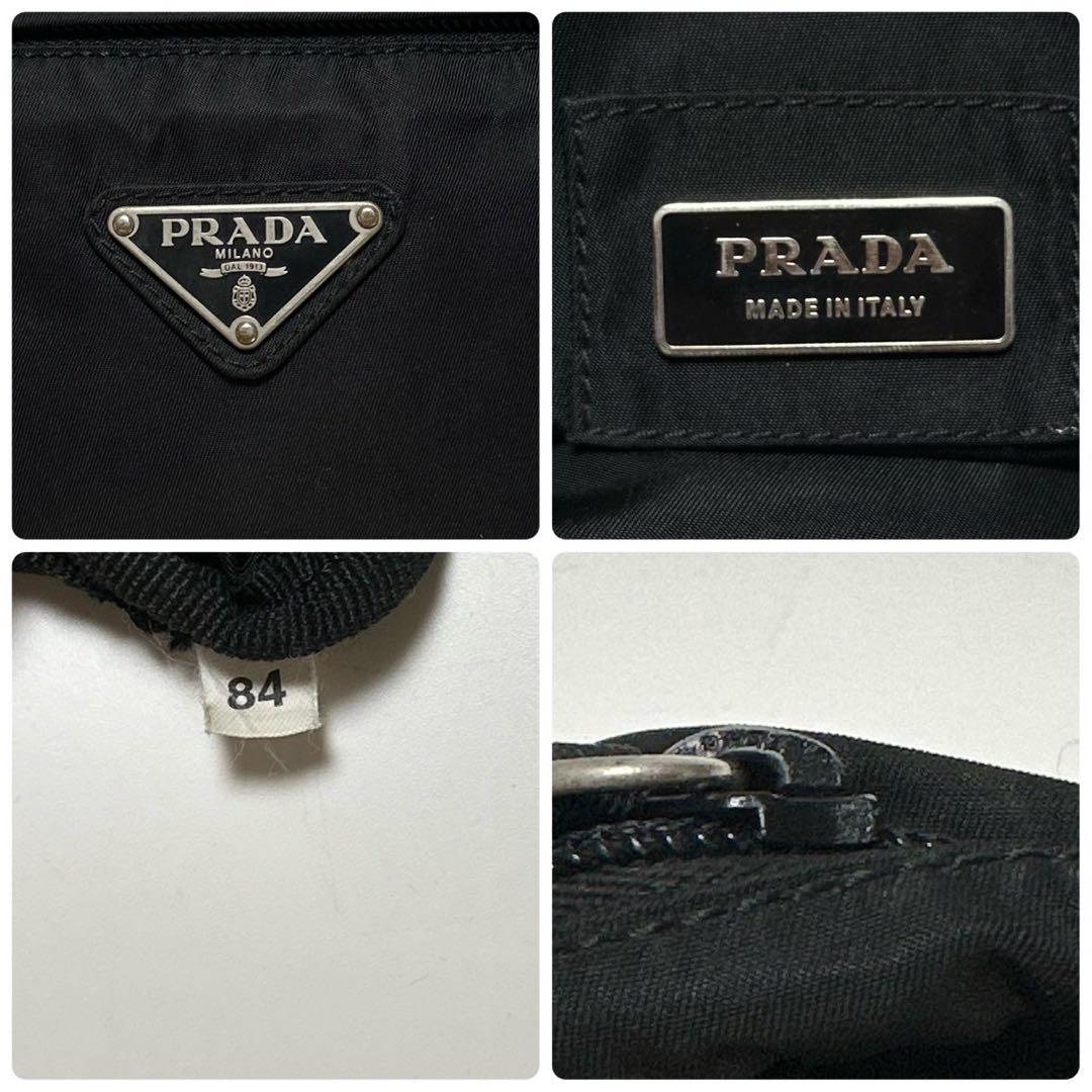 t50【美品】プラダ　三角ロゴ　ナイロン　ブラック　ウエストポーチ　ショルダー.
