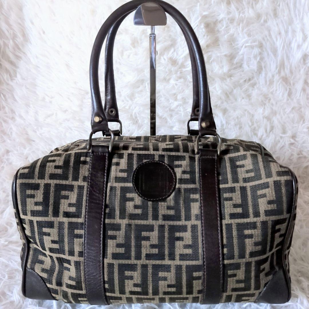 FENDIフェンディ ズッカ柄 キャンバス×レザー ハンドバッグ ボストンバッグ