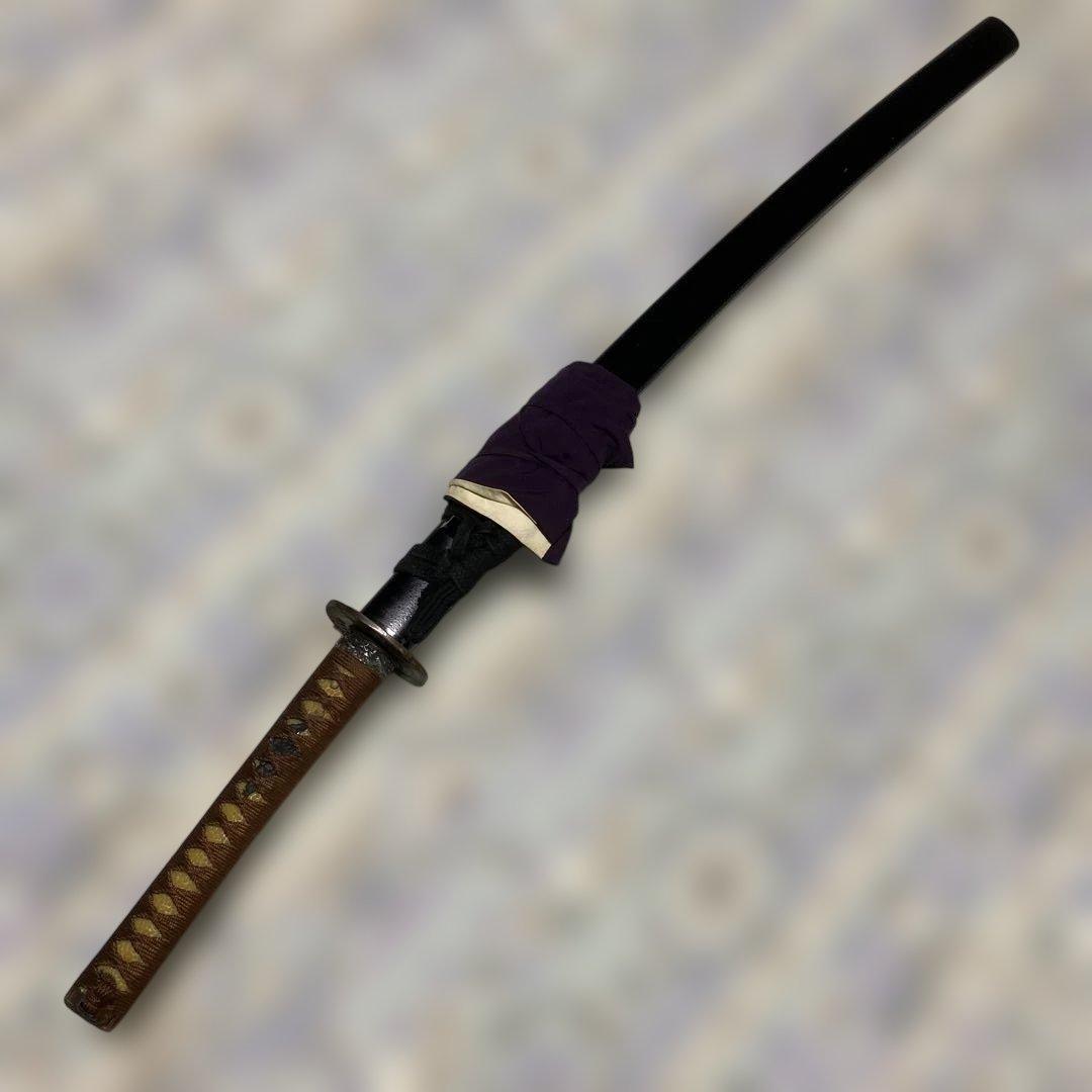 居合刀(刀袋付) 茶柄 竹笹木瓜真鍮鍔 黒梨地呂鞘