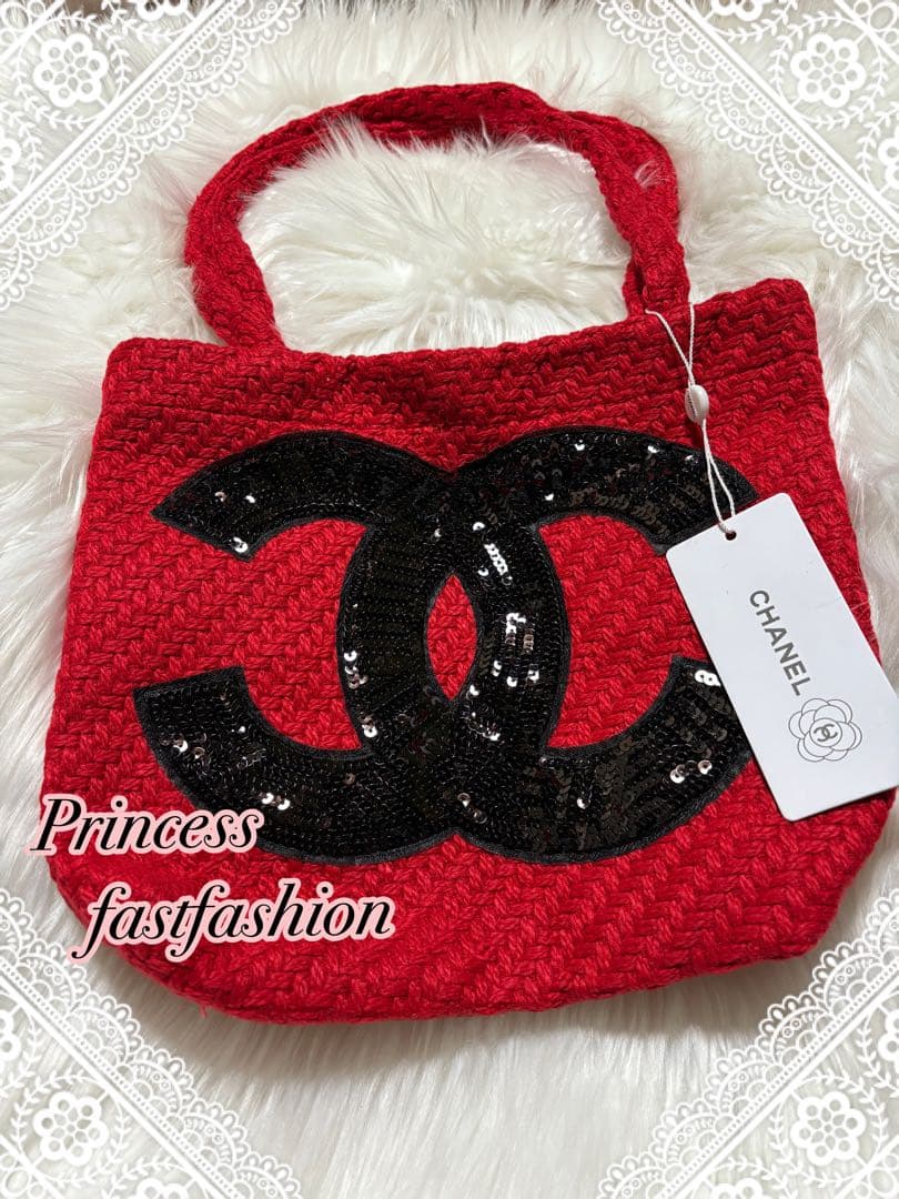 ケ*ン様 シャネル CHANEL ニット編み レッド＆ブラック スパンコール ト