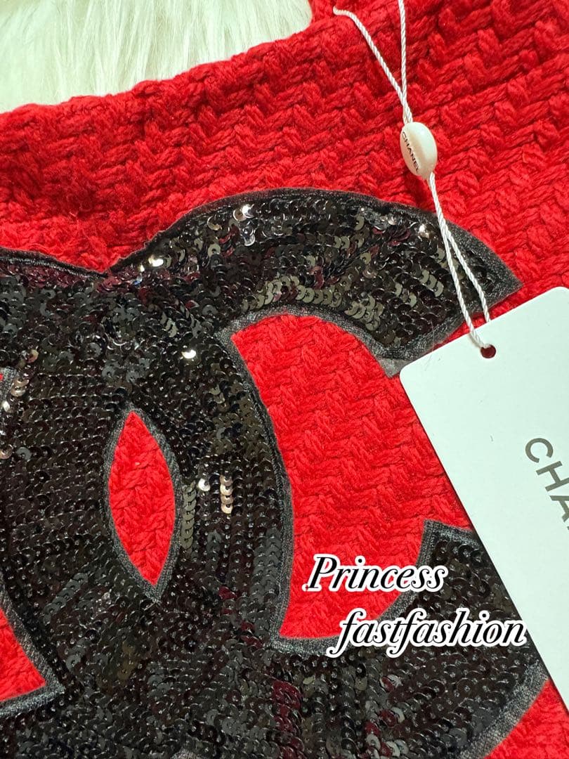 ケ*ン様 シャネル CHANEL ニット編み レッド＆ブラック スパンコール ト