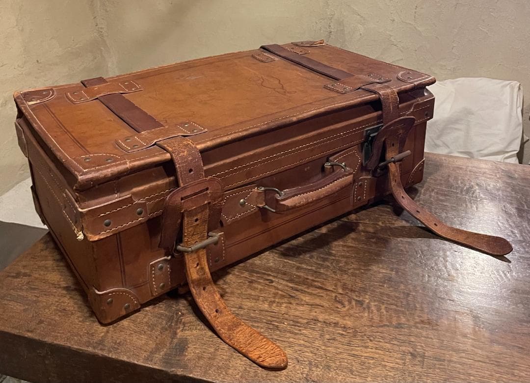 アンティーク レザー トランク 本革 特大 ヌメ革 キャメル キャリー ケース