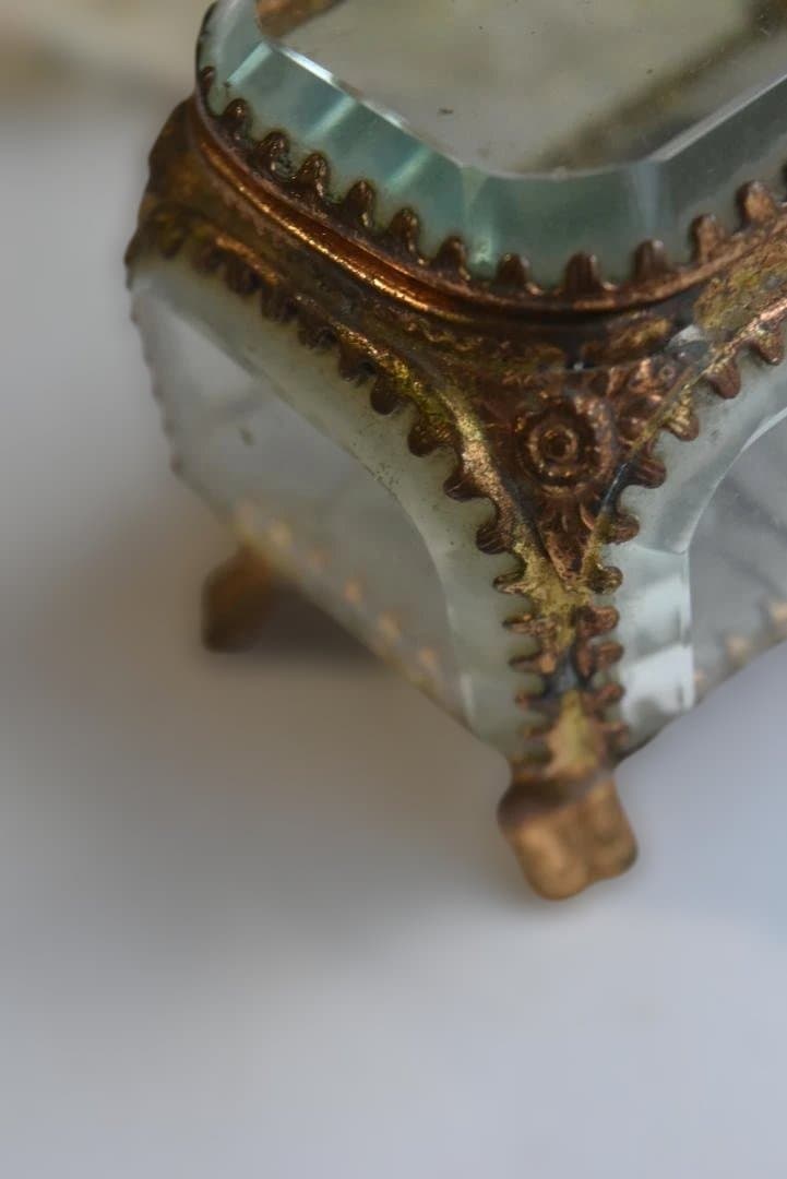 美品　ガラス宝石箱　ジュエリーボックス　　フランスアンティーク　べべルガラス