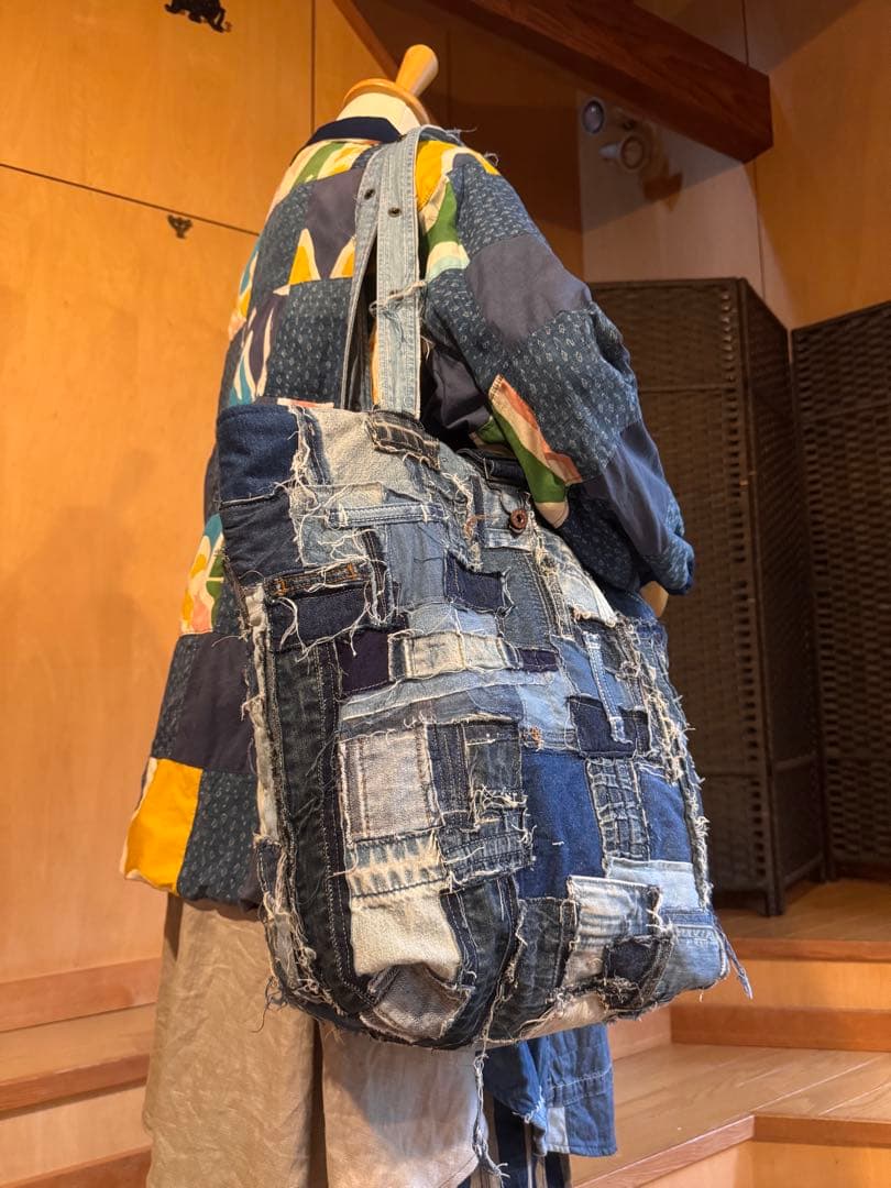 SAYOCAFE個性的デニムパッチワークバッグ