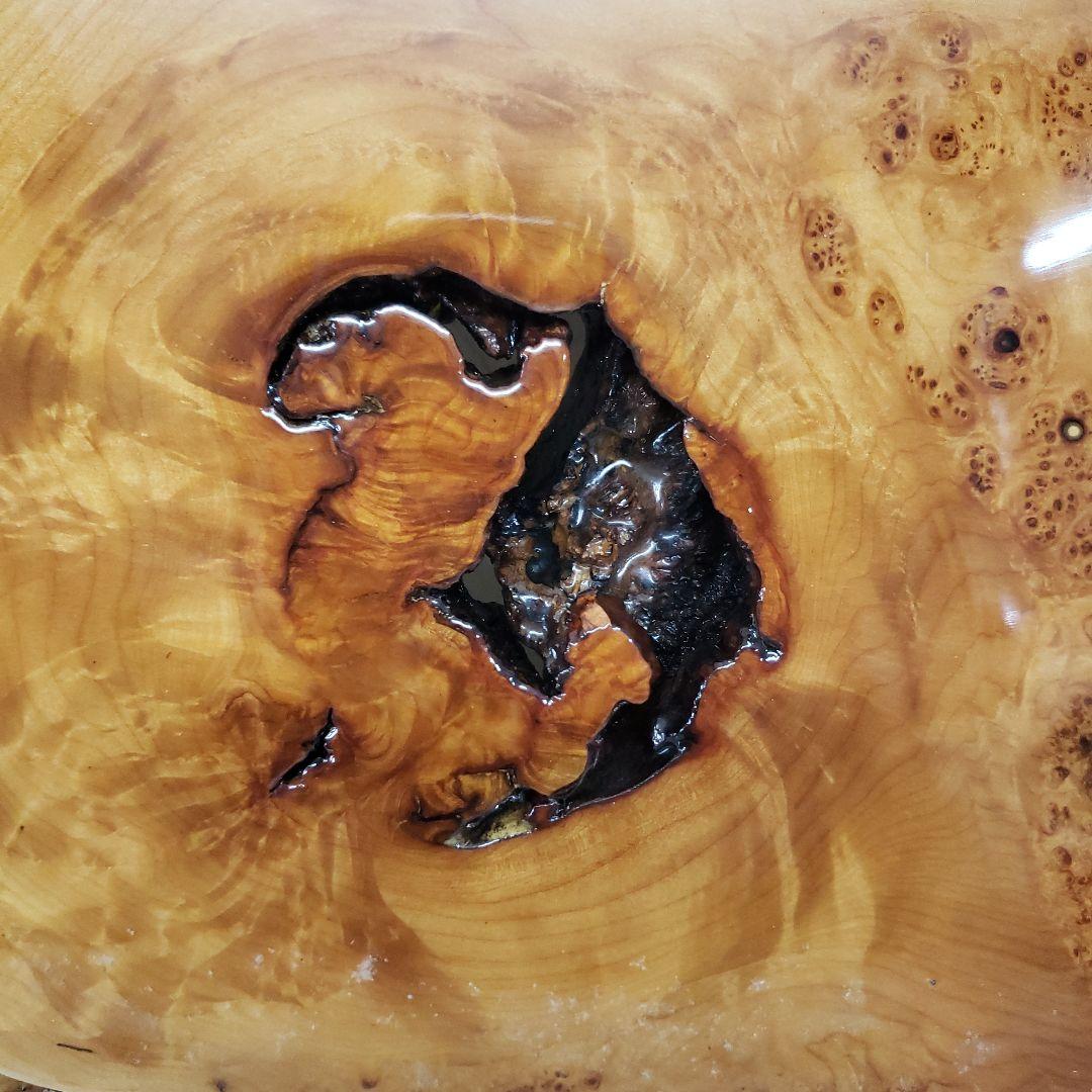 蔵出し特価花梨こぶ玉杢花台　木製円形テーブル ５８×４２×５cm