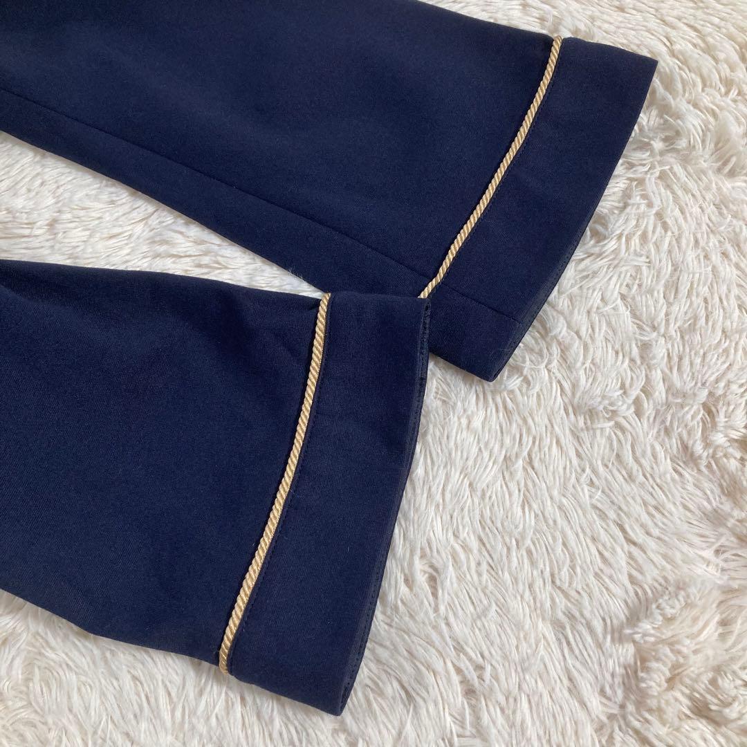 未使用タグ付 ローラアシュレイ ひざ丈ワンピース フレア 七分袖 紺色