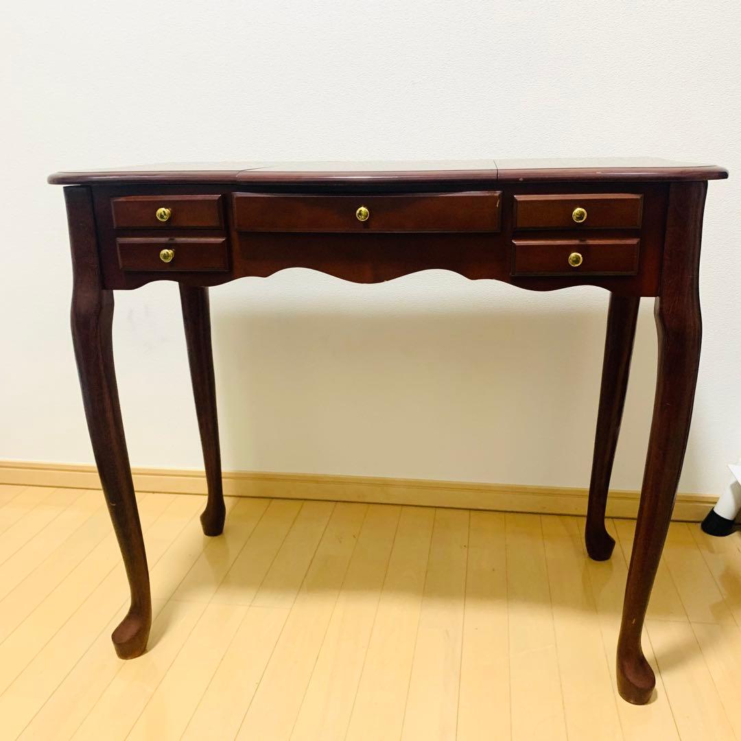 英国風 木製ドレッサー 鏡付　アンティーク 猫脚 デスク テーブル ブラウン