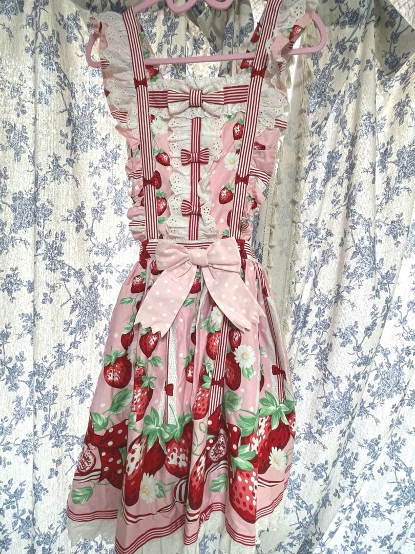 angelic pretty摘みたていちごエプロン風スカート　ピンク
