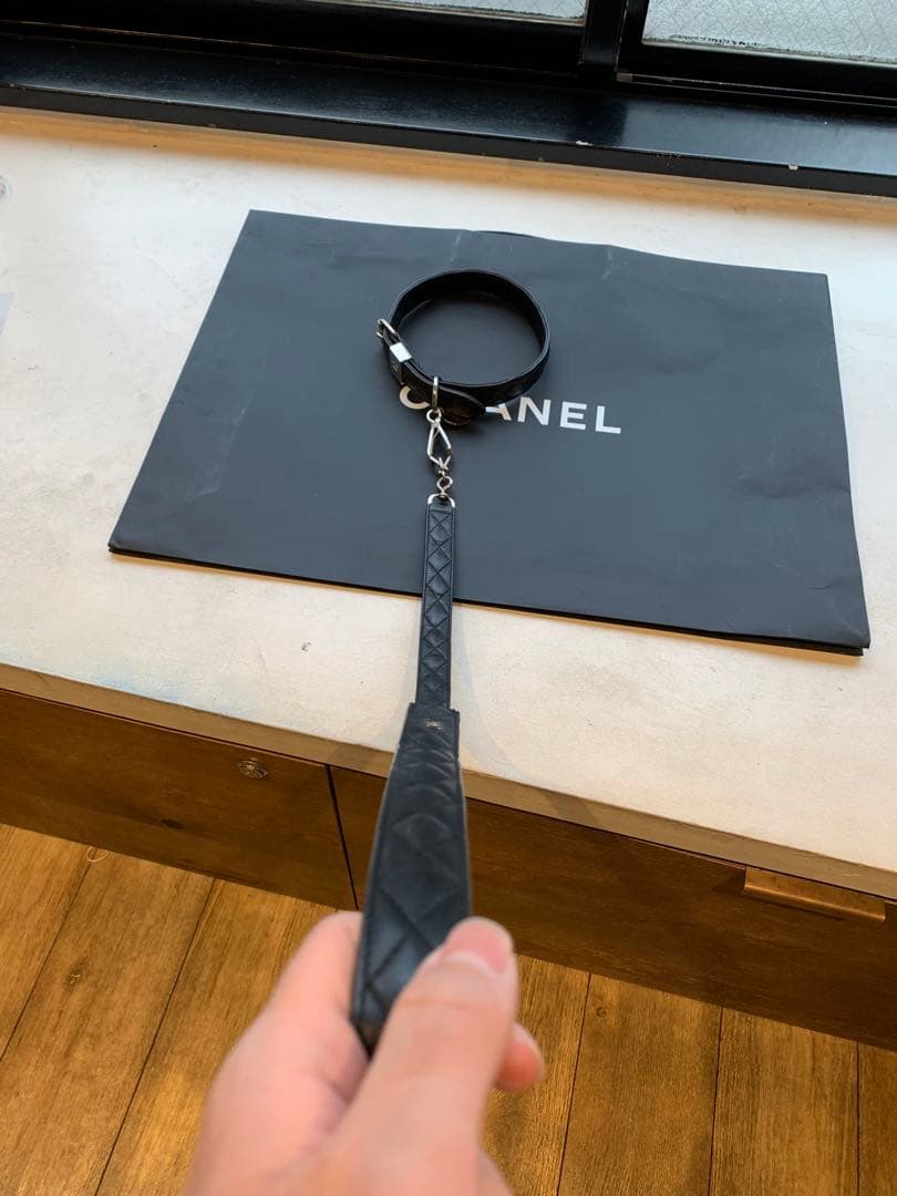 【美品】CHANEL シャネル ココマーク マトラッセ 小型犬 首輪 リード