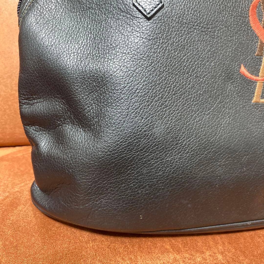 YVES SAINT LAURENTイヴサンローランロゴ刺繍 レザーハンドバッグ