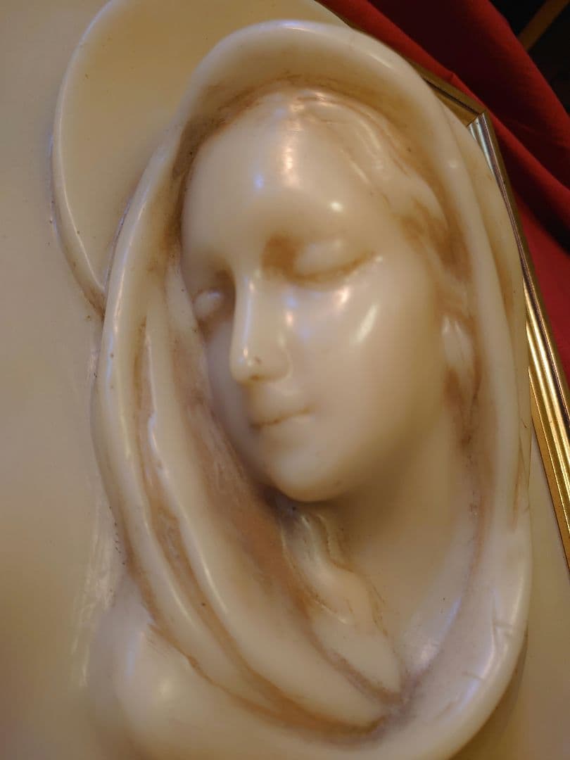 フランス アンティーク ワックス 蝋「マリア様」木製額ゴールドフレーム