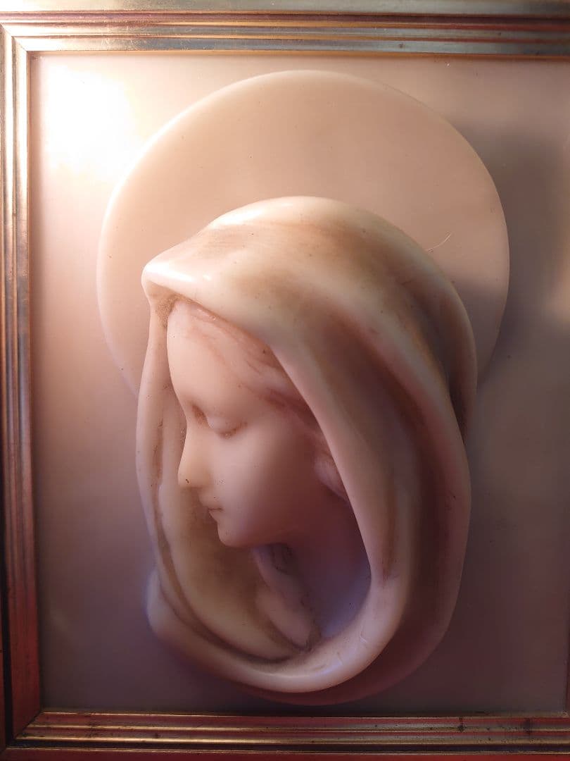 フランス アンティーク ワックス 蝋「マリア様」木製額ゴールドフレーム