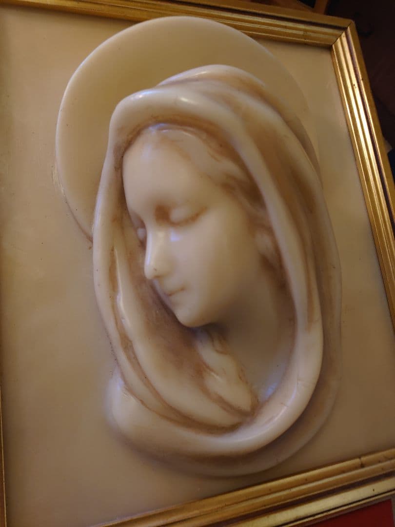 フランス アンティーク ワックス 蝋「マリア様」木製額ゴールドフレーム