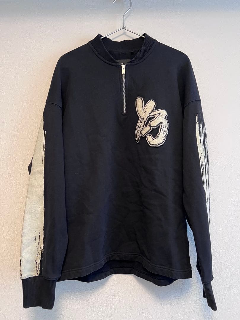 Y-3 メンズ トレーナー 長袖 クラックプリント ハーフジップ