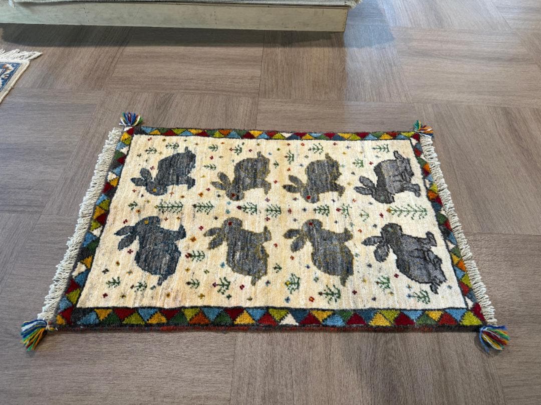 ギャッベ 86x59cm ペルシャ絨毯 手織り ギャベ 玄関マットラグ 絨毯