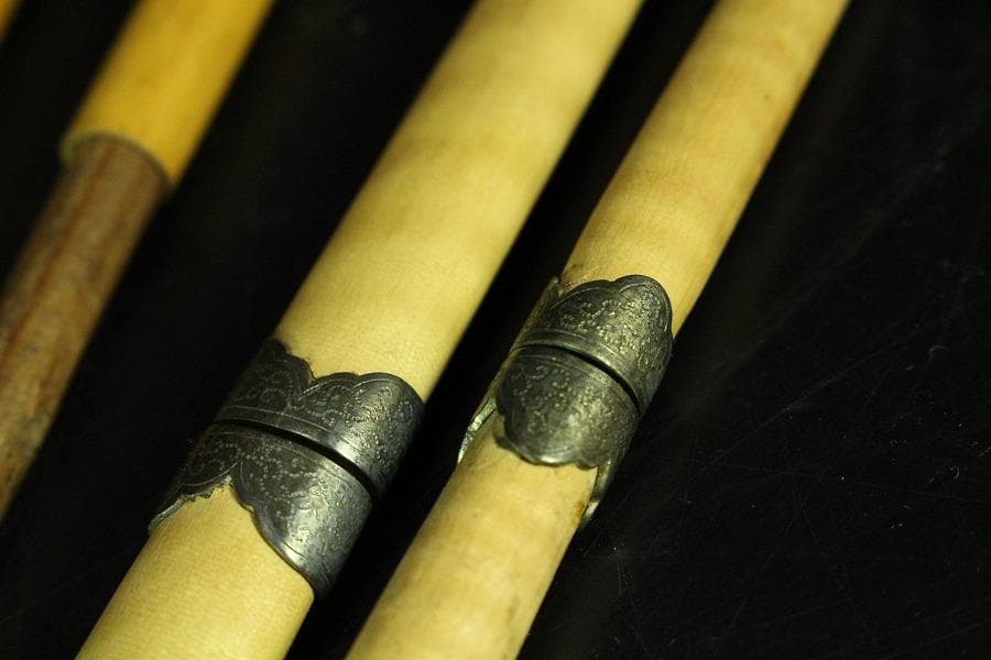 木地 彩色波絵舟硯 小物揃 菊絵 板文庫(K-XA943)