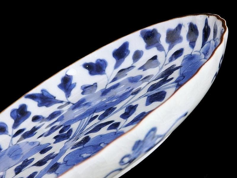 古伊万里　染付　牡丹に牡丹唐草の図　６寸皿　江戸期　F173AS-fbqu