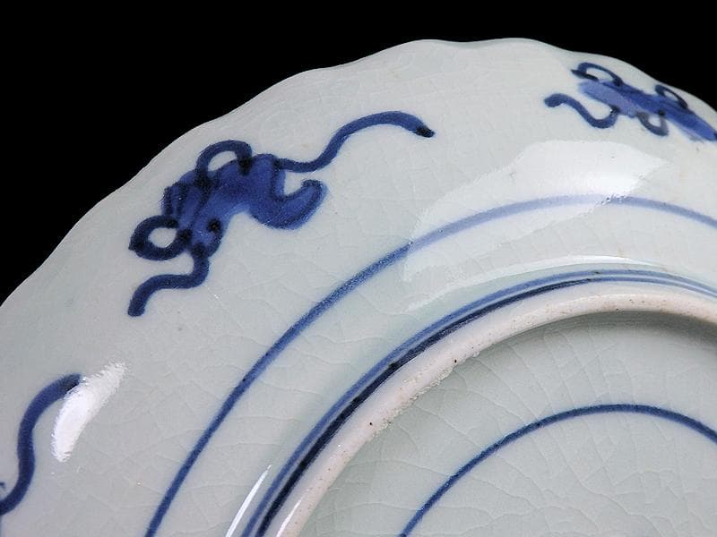 古伊万里　染付　牡丹に牡丹唐草の図　６寸皿　江戸期　F173AS-fbqu