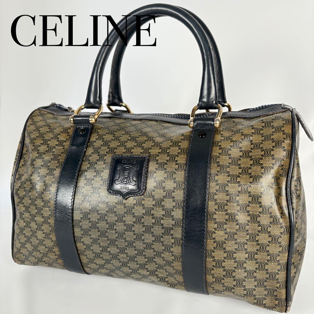 CELINE PVC レザー ボストンバッグ マカダム トリオンフ 黒