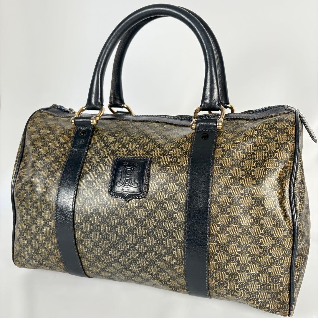 CELINE PVC レザー ボストンバッグ マカダム トリオンフ 黒