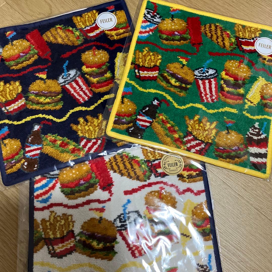 フェイラー　バーガーショップ　色違い　3枚セット　ハンカチ