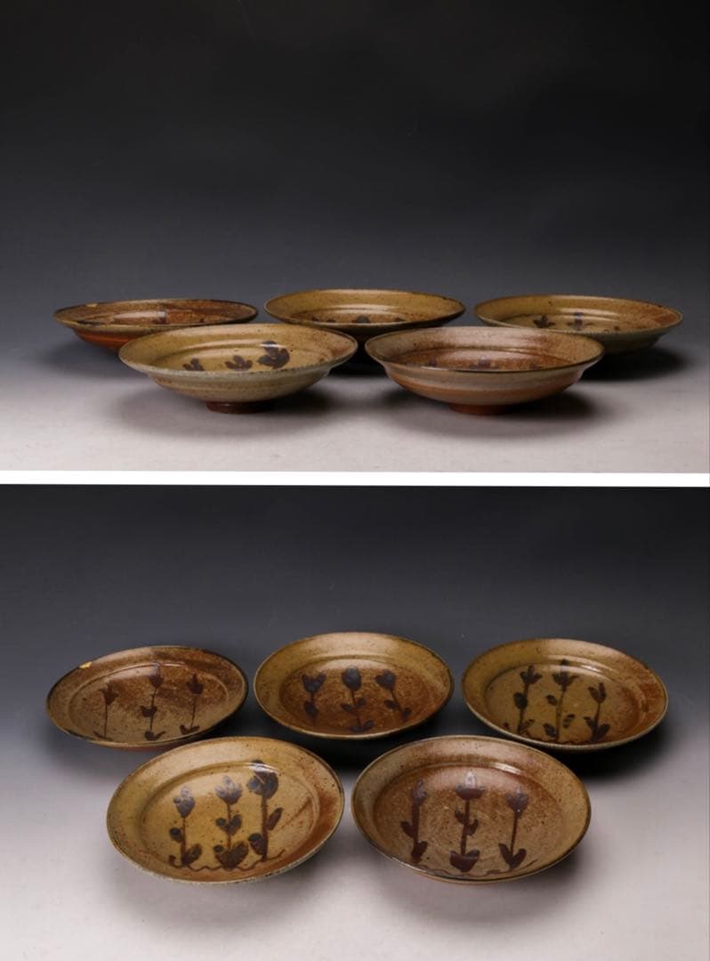 中里隆　唐津焼　絵唐津　6寸皿　5客セット　中里太亀　中里健太　中里重利　登り窯