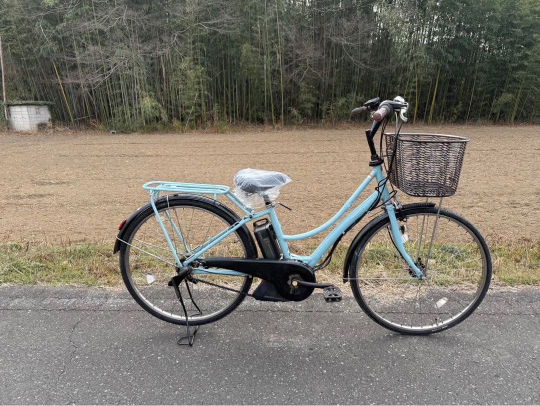 水色 電動アシスト自転車 低床タイプ バスケット付き
