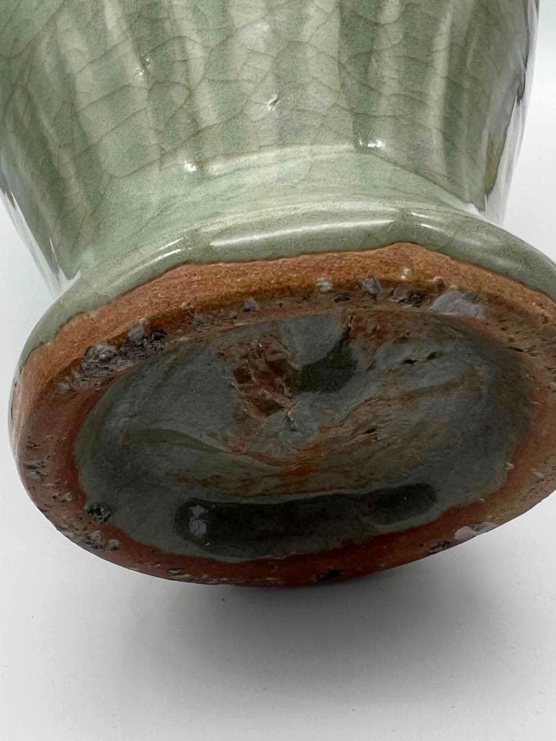 南宋時代　龍泉窯　梅子青 青磁 刻花文大梅瓶 花入　花瓶　茶道具(B-29)