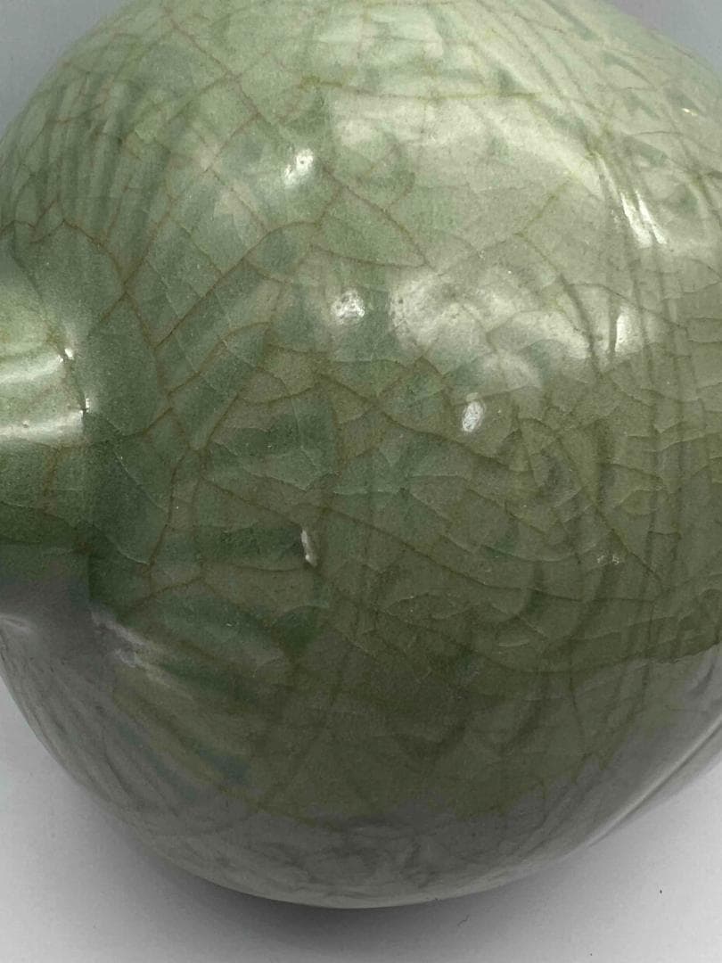 南宋時代　龍泉窯　梅子青 青磁 刻花文大梅瓶 花入　花瓶　茶道具(B-29)