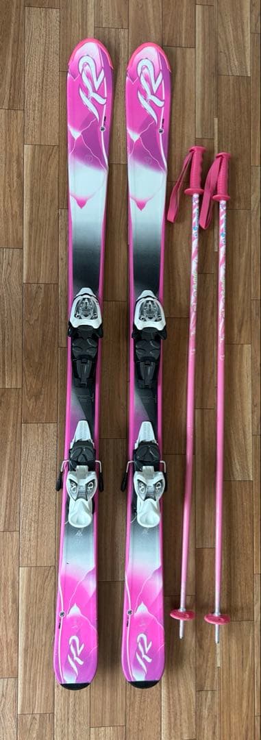 Kazama ジュニア　スキー板 136cm ストック ビンディング付き