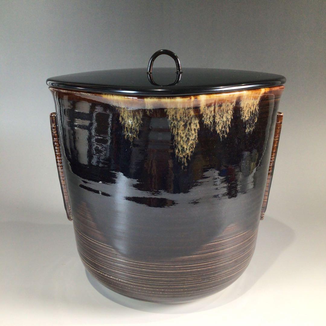 Ｐ５０８　水指　『高取焼』『青柳翠峰造』『耳付水指』　共箱　茶道具