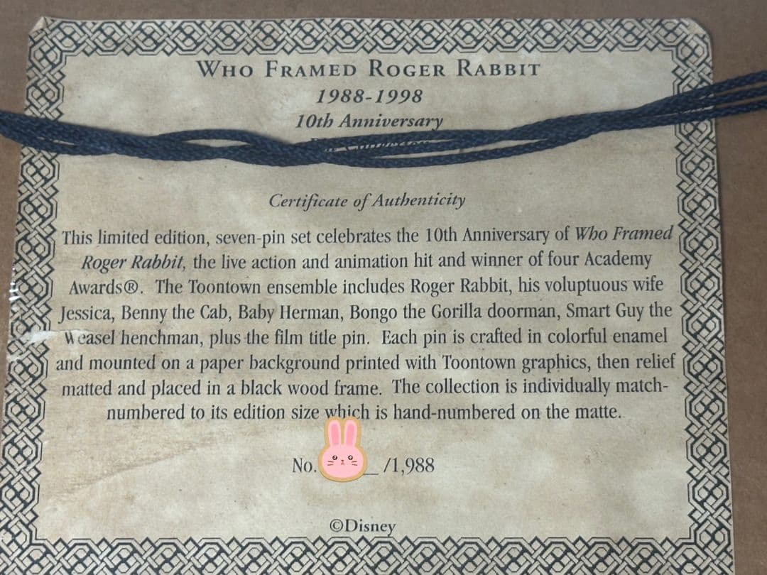 ロジャーラビット 10周年記念 ピンバッジコレクション 証明書付き ディズニー