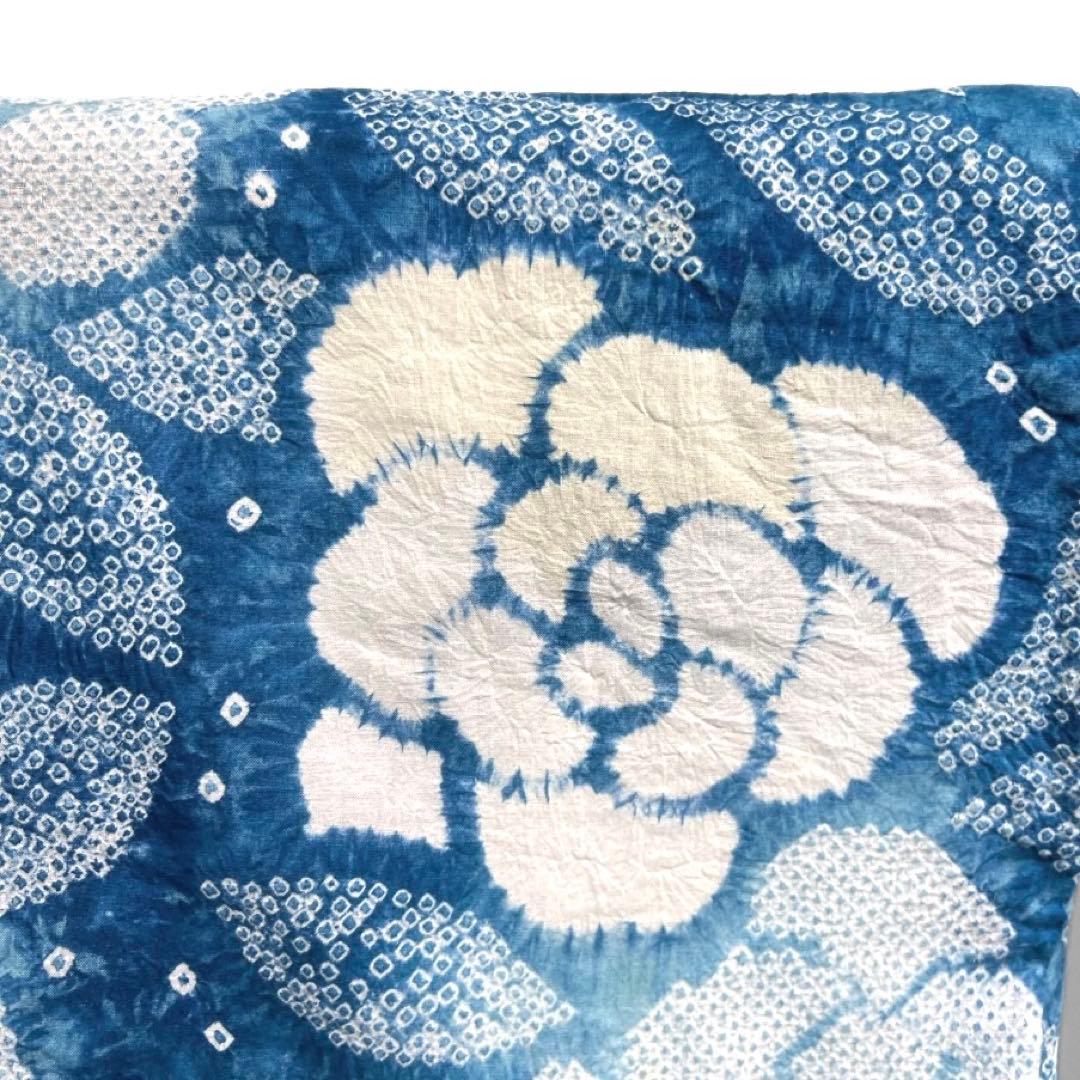 浴衣　有松鳴海絞り　花模様　ブルー　グラデーション　着物　032a d