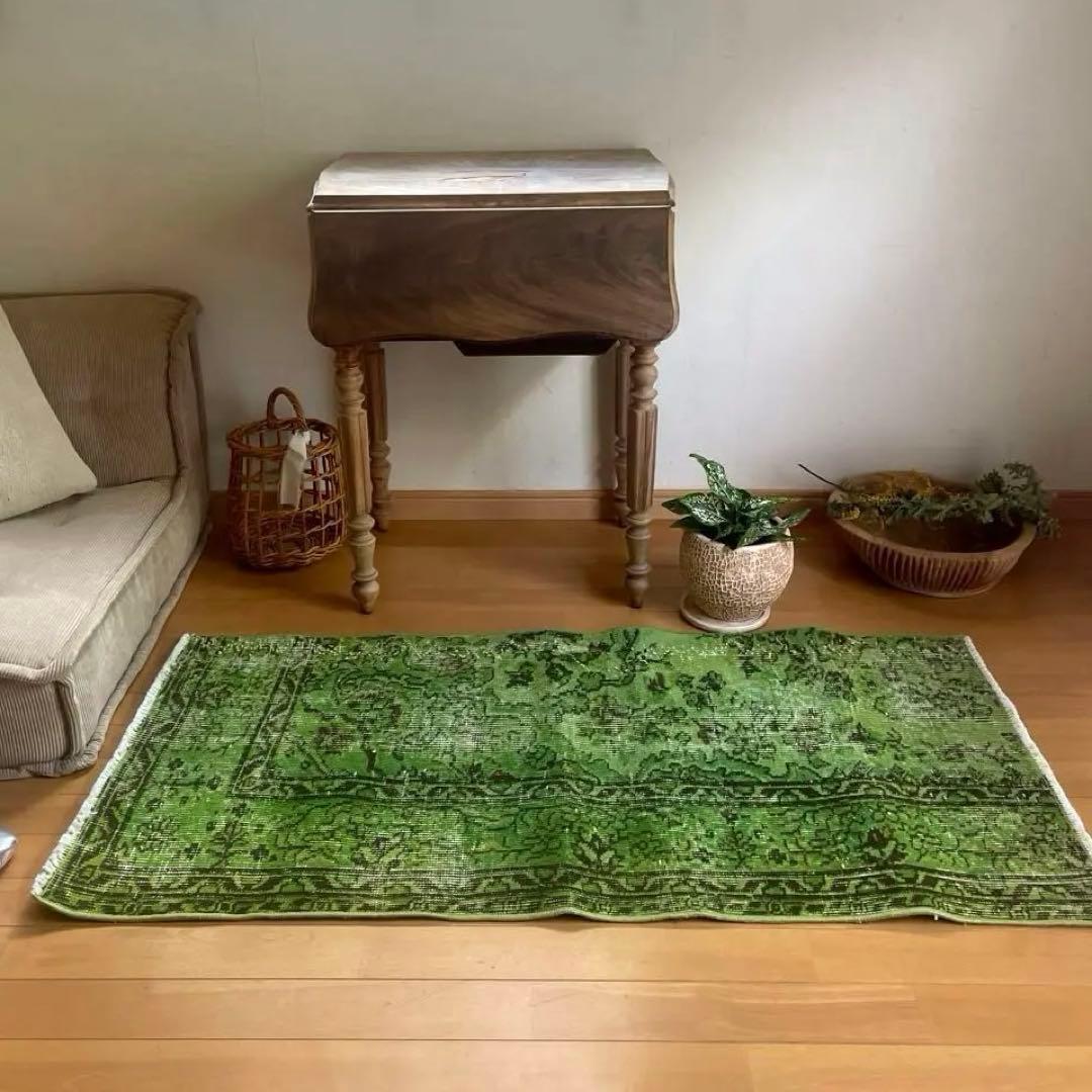 60×120ワサビグリーン　オーバーダイ　トルコあヴィンテージラグ