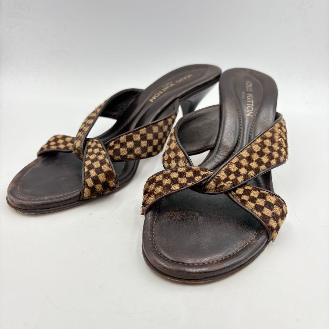 ルイヴィトン ダミエ ハラコ ミュール サンダル ファー 0725-S6538h