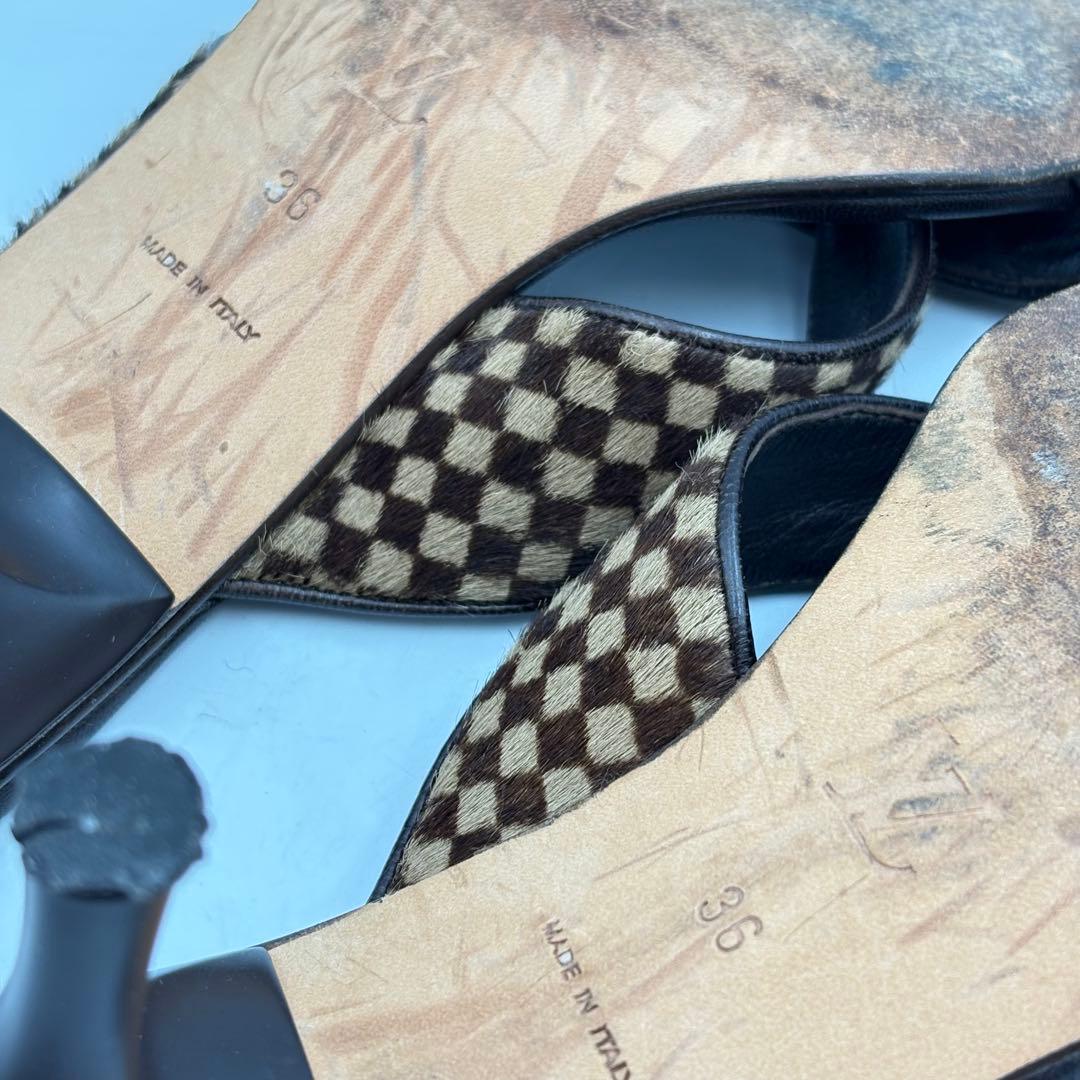 ルイヴィトン ダミエ ハラコ ミュール サンダル ファー 0725-S6538h