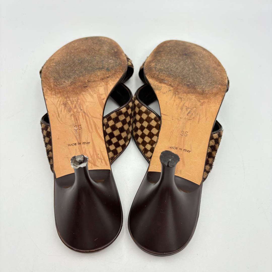 ルイヴィトン ダミエ ハラコ ミュール サンダル ファー 0725-S6538h