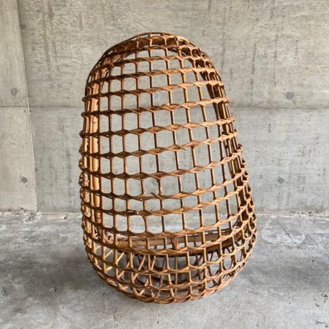 大きな竹籠 かご バスケット ハンキング 大型 竹製 古道具 インテリア レトロ