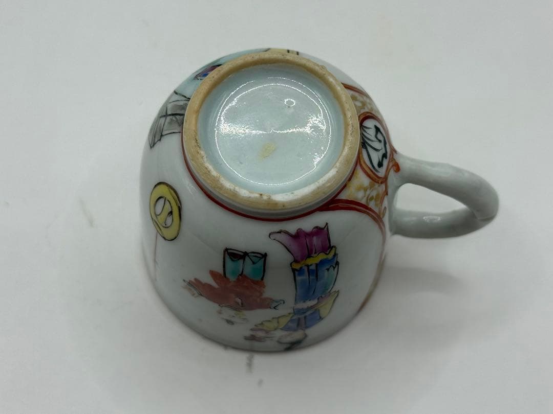 中国　清時代　乾隆時期　粉彩人物紋湯呑み&小皿　アンティーク　送料込み0608