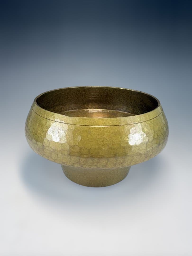 【中古品】一ノ瀬宗也造　唐銅車軸形建水（共箱）